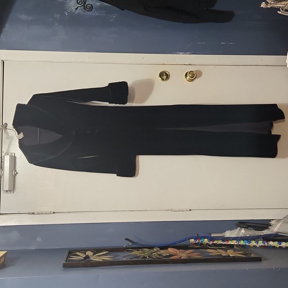 Floor length velveteen faux fur trim opera coat